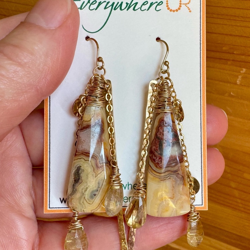 OOAK Gold filled and Brown Bohemian Earrings with Intricate Design!